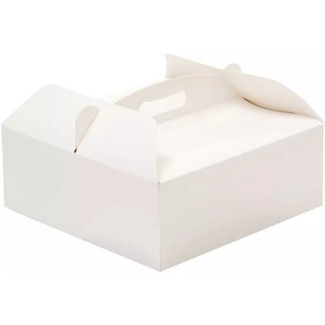 Scatola per torta rettangolare con manico 21x36xh12 cm in cartoncino bianco da Decora
