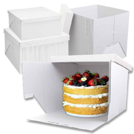 Scatola rigida quadrata per torte alte 36x36xh25 cm con coperchio in cartoncino bianco rigido e rigato da Decora Scatola rigida quadrata per torte alte 36x36xh25 cm con coperchio in cartoncino bianco rigido e rigato da Decora