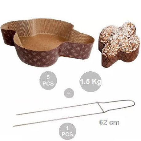 Kit spillone con 5 stampi colomba in carta forno calandrata per colombe dal peso di 1,5 Kg