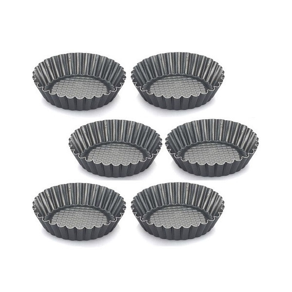 Set 6 formine in alluminio antiaderente con fondo rialzato per crostatine tonde ø12xh2,5 cm di Vespa