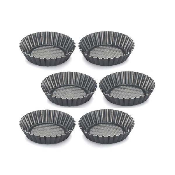 Set 6 formine in alluminio antiaderente con fondo rialzato per crostatine tonde ø12xh2,5 cm di Vespa