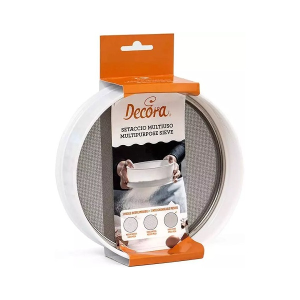 Setaccio multifunzione da Decora, con bordo in plastica ø20xh7 cm e 3 reti in acciaio intercambiabili fine, media e grande