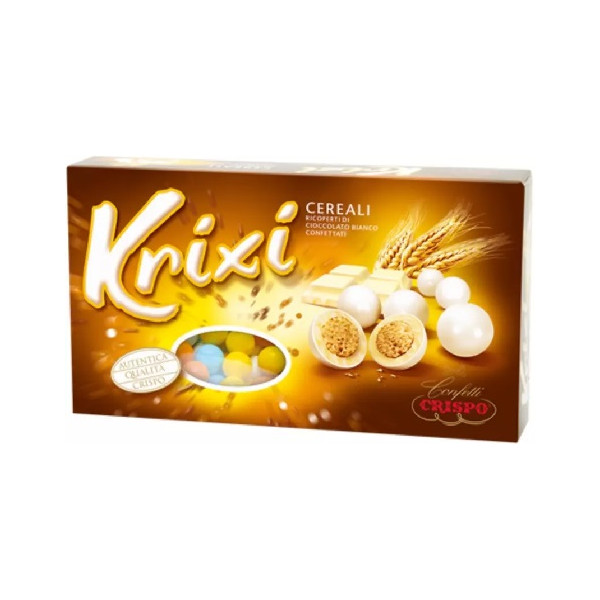 Krixi assortiti Crispo 900 g: confetti colorati tondi con croccanti cereali ricoperti di cioccolato bianco