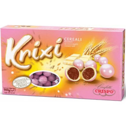 Krixi rosa Crispo 900 g: confetti rosa tondi con croccanti cereali ricoperti di cioccolato bianco