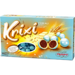 Krixi celeste Crispo: 900 g di confetti celesti tondi con croccanti cereali ricoperti di cioccolato bianco
