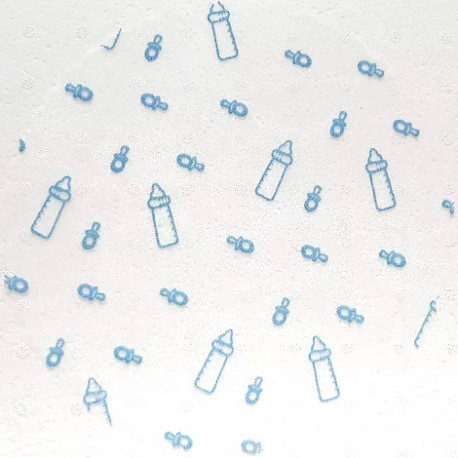 50 Veli in organza con rilevo a forma di biberon celeste con effetto floccato