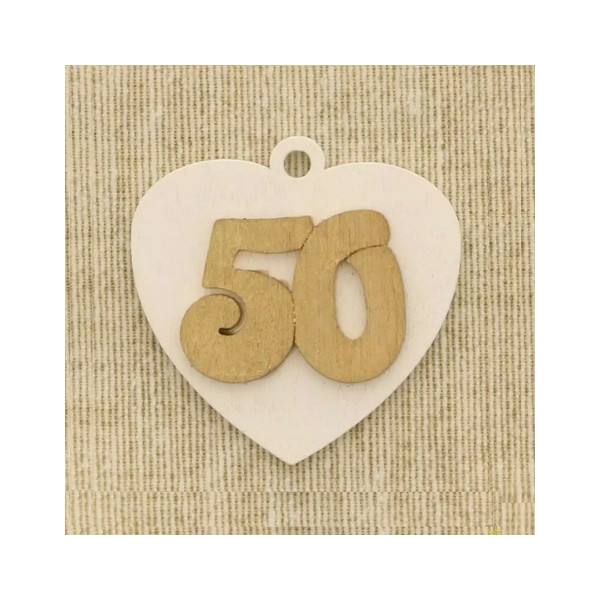Applicazione in Legno Cuore 50° Oro di dimensioni 4,2x4xh0,4 cm