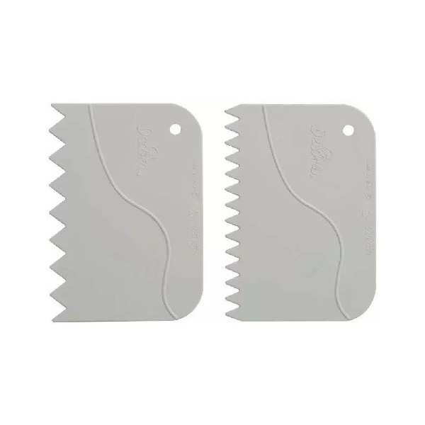 Set 2 Tarocchi dentellati o spatole dentellate o raschia multiuso in plastica bianca da Decora