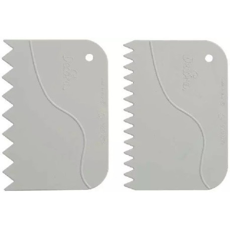 Set 2 Tarocchi dentellati o spatole dentellate o raschia multiuso in plastica bianca da Decora