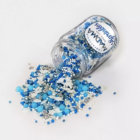 Sprinkles Mix "Winter Snow" 90g | MADMA | Decorazioni per Torte Inverno/Frozen | Zuccherini Stelline Argento, Blu e Bianco