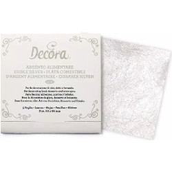 Decora Argento Alimentare in Fogli 23 Carati (86x86 mm) - 5 Fogli per Decorazioni Luminose