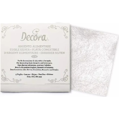 Confezione da 5 dogli di argento alimentare, da 23 carati, di dimensioni da 86 x 86 mm da Decora
