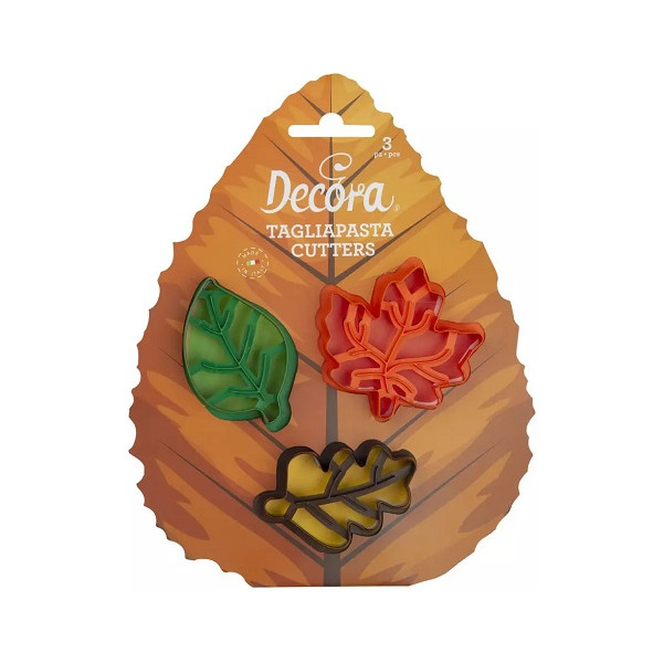 Set 3 taglia-biscotti foglie autunnali miste in plastica da Decora