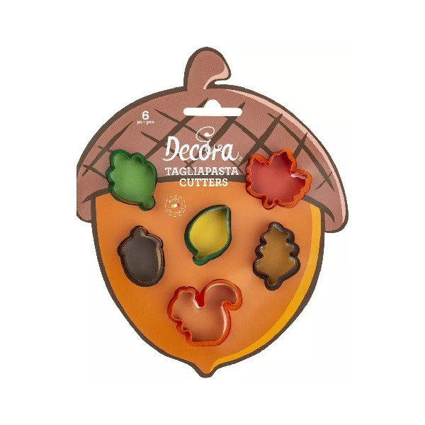 6 Mini Taglia-biscotti foglie autunnali miste in plastica da Decora