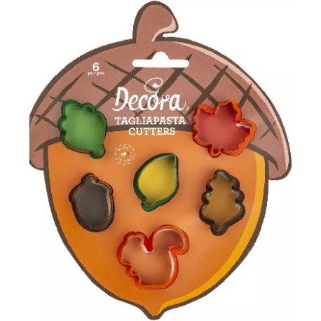 6 Mini Taglia-biscotti foglie autunnali miste in plastica da Decora