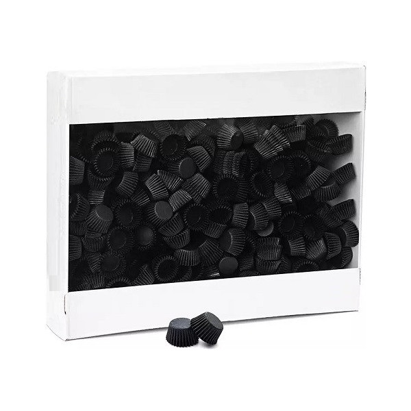 Set di 5000 pirottini mini bon bon in carta forno nera di ø2xh1,5 cm, ideale per presentare singoli confetti