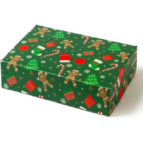 Scatola regalo rettangolare portadolci Happy Gingerbread Decora: box auto-montante in cartoncino 18x13,5xh7,5 cm Scatola regalo rettangolare portadolci Happy Gingerbread Decora: box auto-montante in cartoncino 18x13,5xh7,5 cm