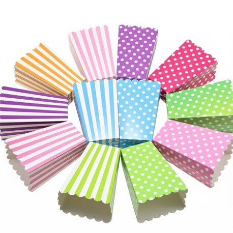 Mini Box Porta Popcorn, Caramelle e Dolcetti a Fantasia Assortita 8x8xh12 cm in set da 6 Pz