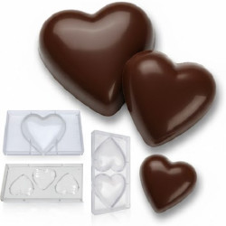 Stampo policarbonato Cuori Grandi di Cioccolato da 10 cm di 3 cavità a 16 cm di 1 cavità