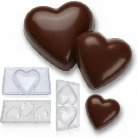 Stampo policarbonato Cuori Grandi di Cioccolato da 10 cm di 3 cavità a 16 cm di 1 cavità Stampo policarbonato Cuori Grandi di Cioccolato da 10 cm di 3 cavità a 16 cm di 1 cavità