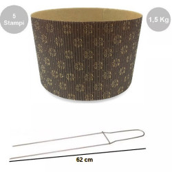 Kit Spillone Inox 62 cm (2 Punte Decora) + 5 Stampi Panettone Alto Rigido 1,5 Kg