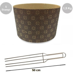 Kit Spillone Inox 50 cm (4 Punte Decora) + 5 Stampi Panettone Alto Rigido 1,5 Kg
