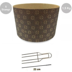 Kit Spillone Inox 22 cm (4 Punte Decora) + 5 Stampi Panettone Alto Rigido 1,5 Kg
