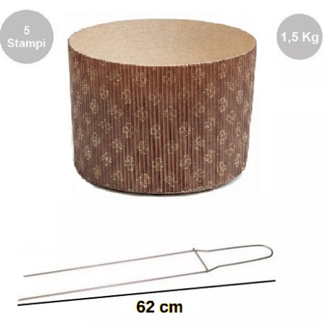 Kit Spillone Acciaio Inox 2 Punte 62 cm Decora + 5 Stampi Panettone Alto Rigido 1,5 Kg