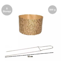 Kit Panettone Alto 500g: 5 Stampi in Carta Professionale + Spillone Raffreddamento DECORA Inox 52 cm