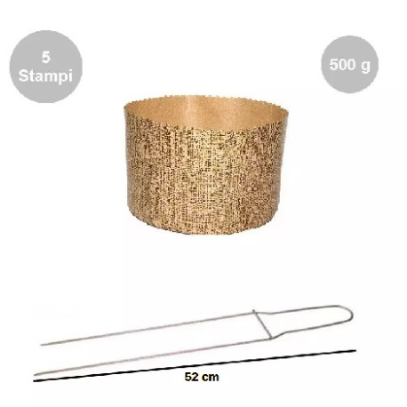 Kit Spillone 50 cm acciaio con 5 Stampi Panettone Alto in cellulosa 500 g
