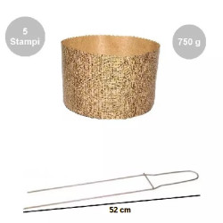 Kit Panettone Alto 750g: 5 Stampi in Carta Professionale + Spillone Raffreddamento DECORA Inox 52 cm