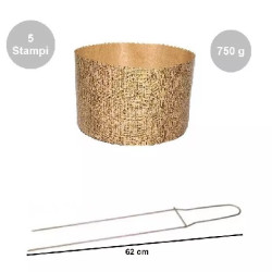 Kit Panettone Alto 750g: 5 Stampi in Carta Professionale + Spillone Raffreddamento DECORA Inox 62 cm