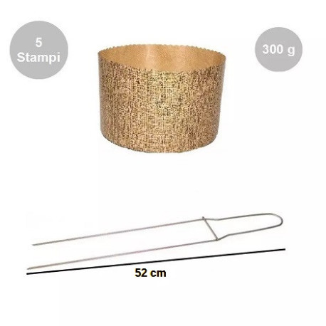 Kit Panettone Alto 300g: 5 Stampi in Carta Professionale + Spillone Raffreddamento DECORA Inox 52 cm
