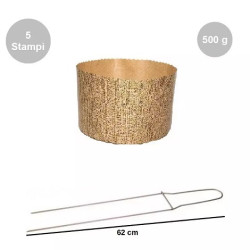 Kit Panettone Alto 500g: 5 Stampi in Carta Professionale + Spillone Raffreddamento DECORA Inox 62 cm