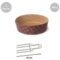 Kit Panettone Basso 500g: 5 Stampi in Carta Professionale + Spillone Raffreddamento DECORA Inox 4 punte 22 cm