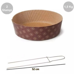 Kit Panettone Basso 1,5Kg: 2 Stampi in Carta Professionale + Spillone Raffreddamento DECORA Inox 52 cm