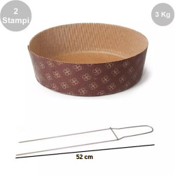 Kit Panettone Basso 3Kg: 2 Stampi in Carta Professionale + Spillone Raffreddamento DECORA Inox 52 cm