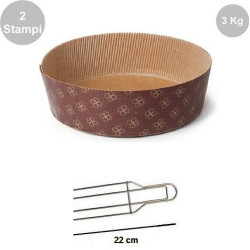 Kit Panettone Basso 3Kg: 2 Stampi in Carta Professionale + Spillone Raffreddamento DECORA Inox 4 punte 22 cm