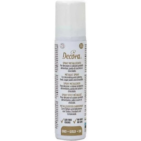 Colorante alimentare spray effetto metallizzato colore oro di Decora da 75 ml