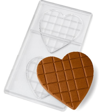 Stampo Tavoletta Cioccolato Cuore – Policarbonato Professionale, 2 Cuori Piatti da 50 g (111,5×111,5×5 mm)