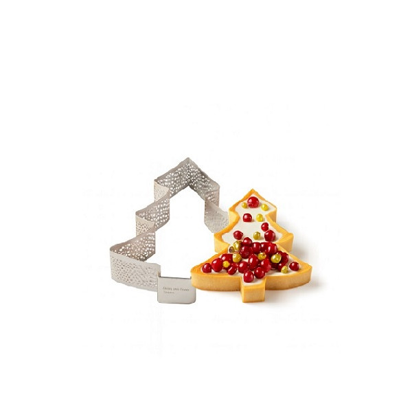 Sagoma Microforata Alberello di Natale Decora – Fascia in Acciaio Inox per Crostatine Natalizie, 10×10×H2 cm