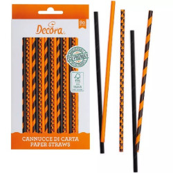Cannucce Arancio e Nero Decora (21cm) – Carta Biodegradabile (80 Pz)