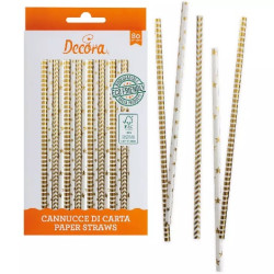 Cannucce Stelle e Strisce Oro Decora – Carta Biodegradabile 21 cm, Confezione 80 pz