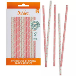 Cannucce Stelle e Pois Rosa Decora (21cm) – Carta Biodegradabile (80 Pz)