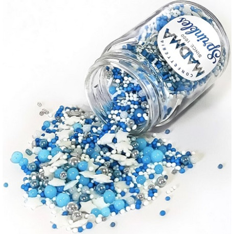 Sprinkles Mix Winter Snow Madma 90 g – Zuccherini Invernali Argento, Blu e Bianco con Stelline per Torte e Biscotti
