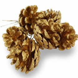 Pigne Finte Dorate su Rametti Ø4 cm – Mazzettino da 6 Addobbi e Decorazioni