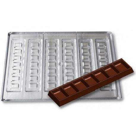 Stampo Barretta Snack Cioccolato (6 cavità) – Policarbonato Professionale da 20g (128,5×31×H8,2 mm)