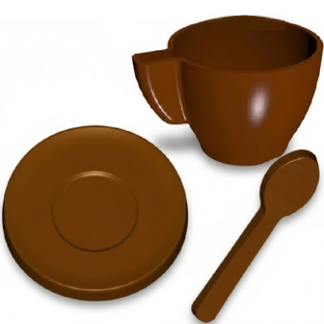 Servizio Caffè di Cioccolato – Set 3 Stampi in Policarbonato Professionale per Cucchiaino, Piattino e Tazzina da Caffè