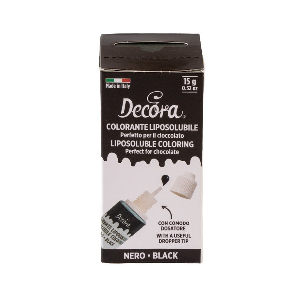 Colorante Alimentare Liquido Liposolubile Nero Decora (15 g) | Ideale per Cioccolato, Panna e Creme Grasse