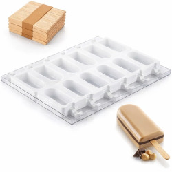 Stampi Gelato Cremino 9,2 cm Silikomart Gel12 – Set 2 Stampi + Vassoio 30×40 cm + 50 Stecchi